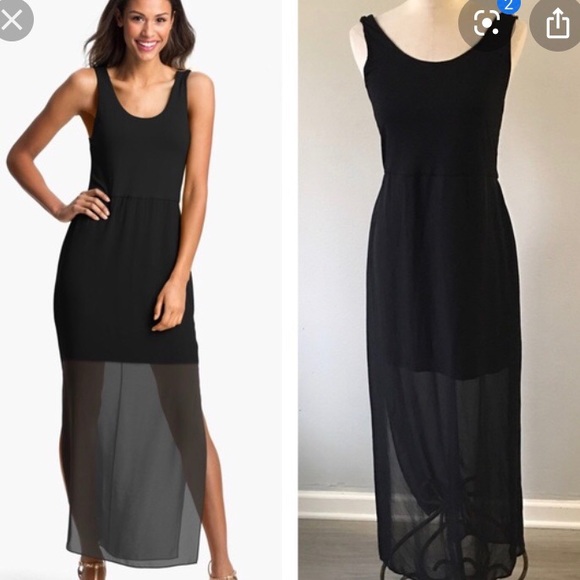 black dress with sheer overlay